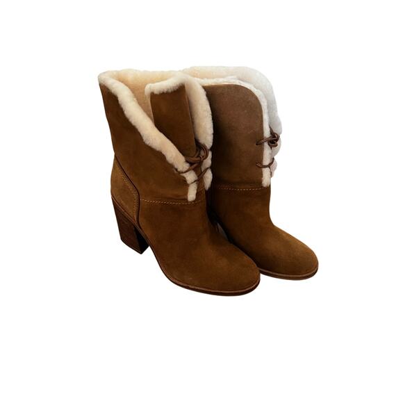 UGG Jerene Suede High Heel Boot in Chestnut Color | 10 - Picture 3 of 8